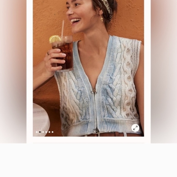 We The Free Blue Rain Cable Knit Sweater Vest - Picture 4 of 6